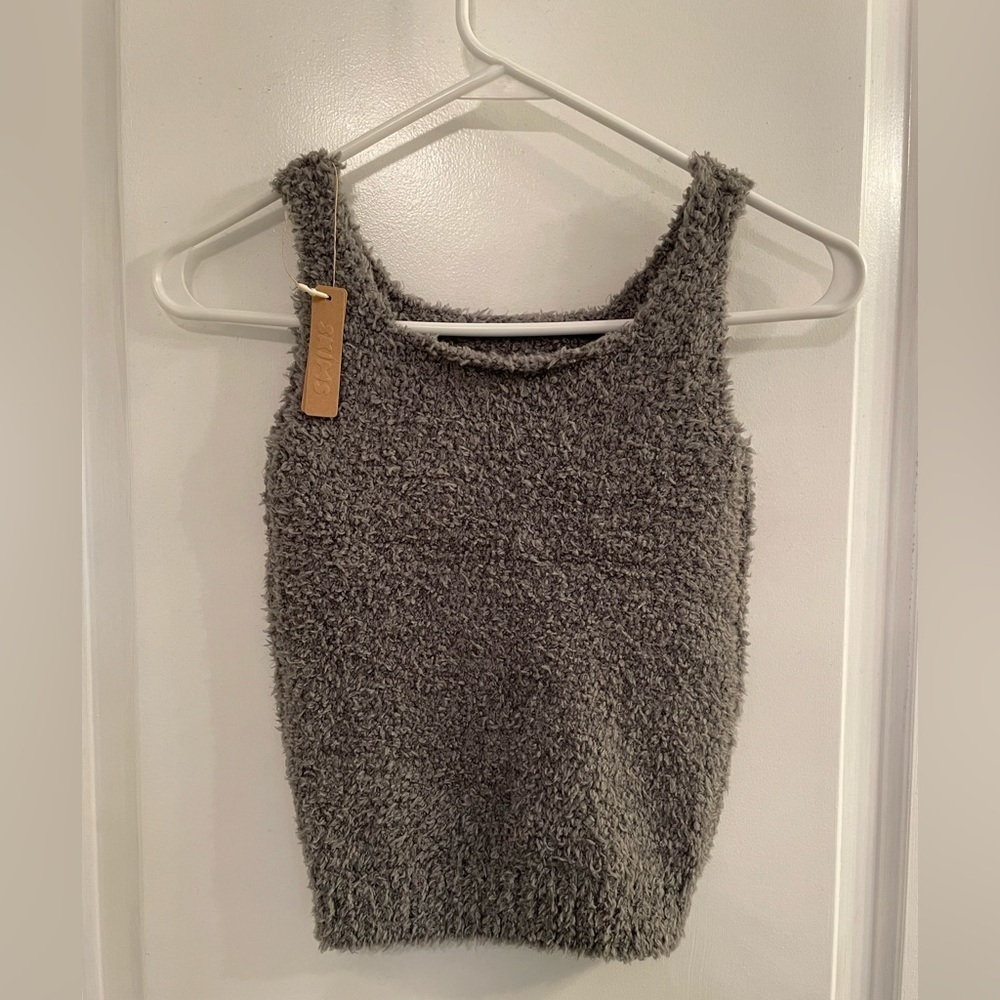 SKIMS Kids Cozy Knit Tank Scoop Neck Smoke Grey 8/10 NEW WITH TAGS